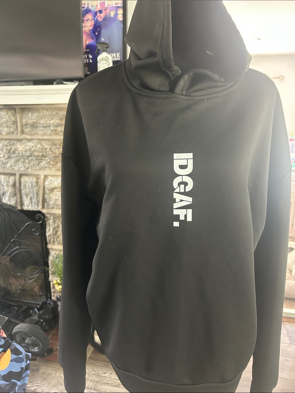 NFINITY Black Hoodie with White 'IDGAF.' Print